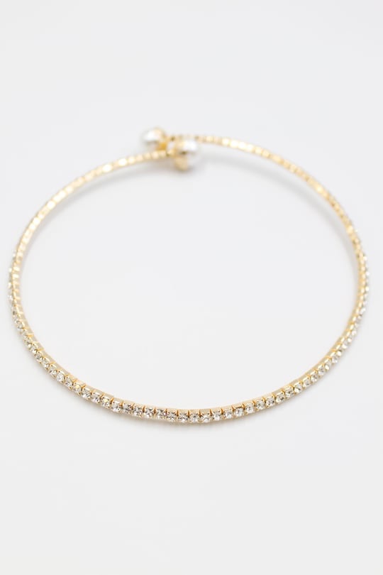 Gold choker inci uçlu sıra taşlı kısa kolye