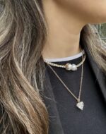 Gold choker inci uçlu sıra taşlı kısa kolye