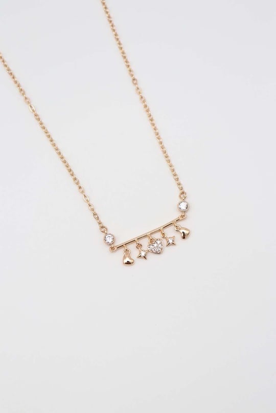 Gold renk minimal kalp yıldız sallantılı kolye(45cm)