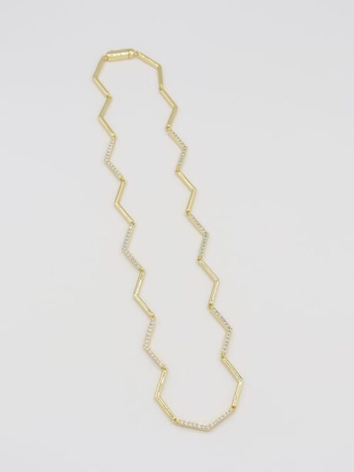 Gold renk zigzag taş detaylı ince kolye