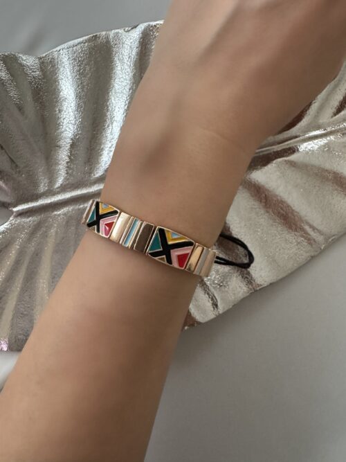 Gold renk renkli mineli ipli bileklik