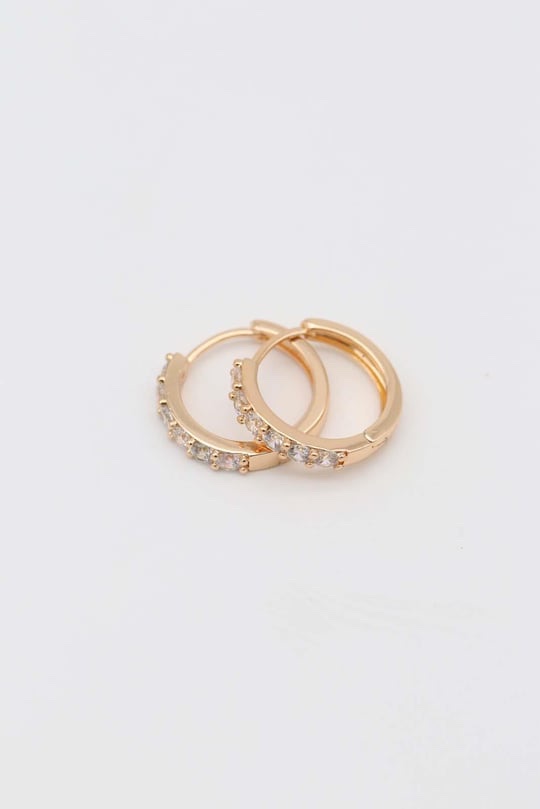 Gold renk taşlı halka küpe (17mm)