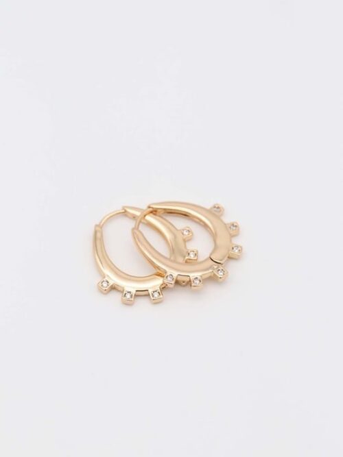 Gold renk ucu taş detaylı halka küpe (22mm)