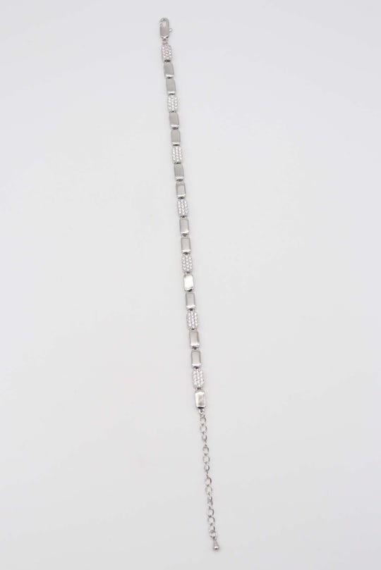 Silver renk taş ve plaka detaylı bileklik