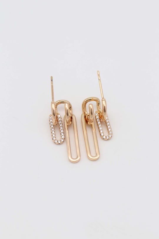 Gold renk tasarım taş detaylı küpe(25mm)