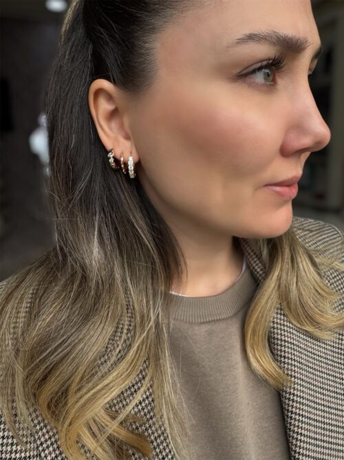 Gold renk ucu mini topcuklu halka küpe (15mm)