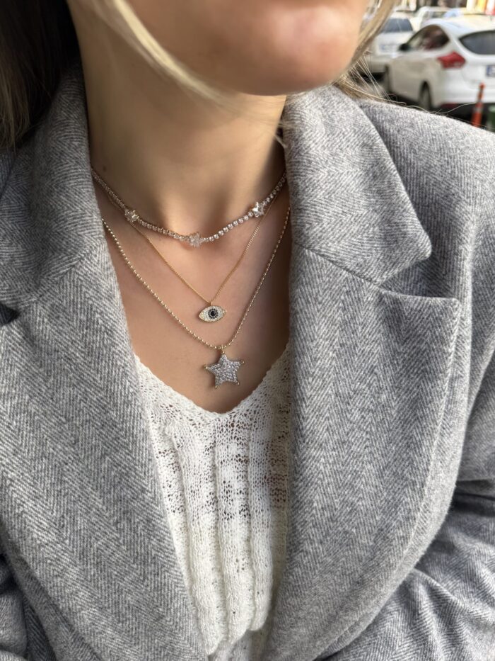 Gold renk yıldız detaylı su yolu choker kolye(40-45cm)