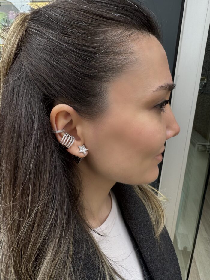 Silver renk çoklu kıkırdak(earcuff)küpe (tekli)