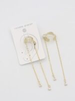 Gold renk inci detaylı sallantılı kıkırdak (earcuff)küpe (tekli)