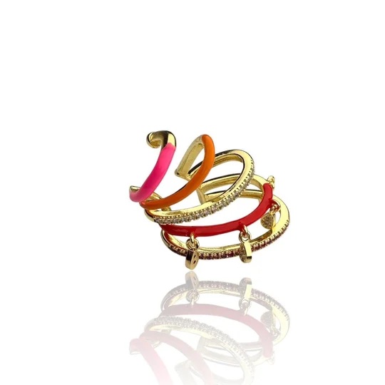 Gold renk turuncu kırmızı pembe mineli kıkırdak (earcuff)küpe