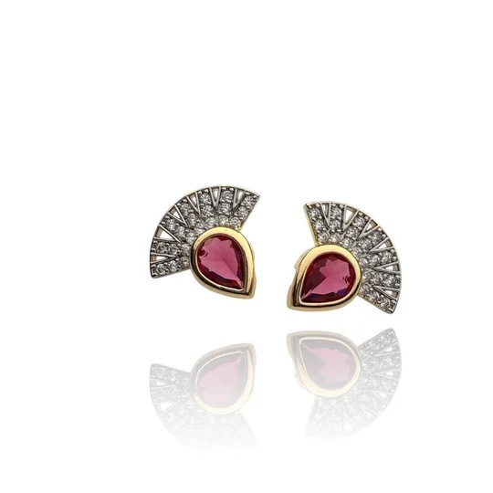 Gold renk bordo taşlı küpe