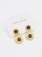 Gold renk kahverenk mineli vintage küpe