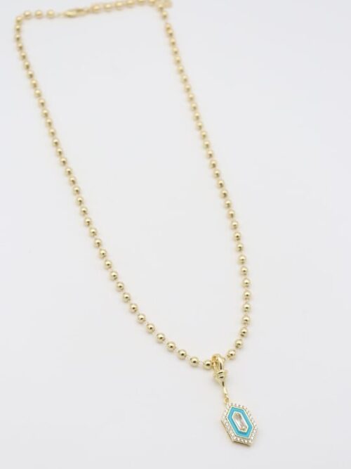 Gold 14k renk mavi mine uçlu top top kolye (50cm)