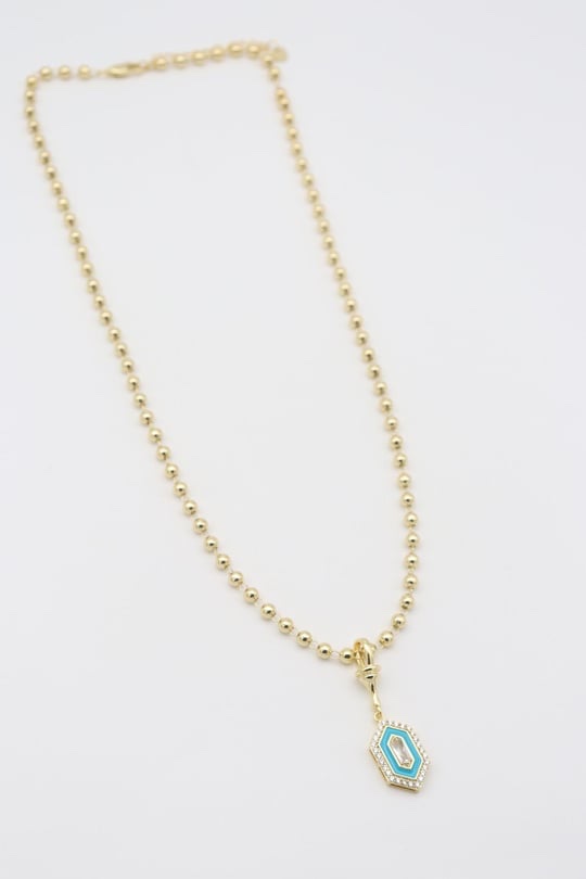 Gold 14k renk mavi mine uçlu top top kolye (50cm)