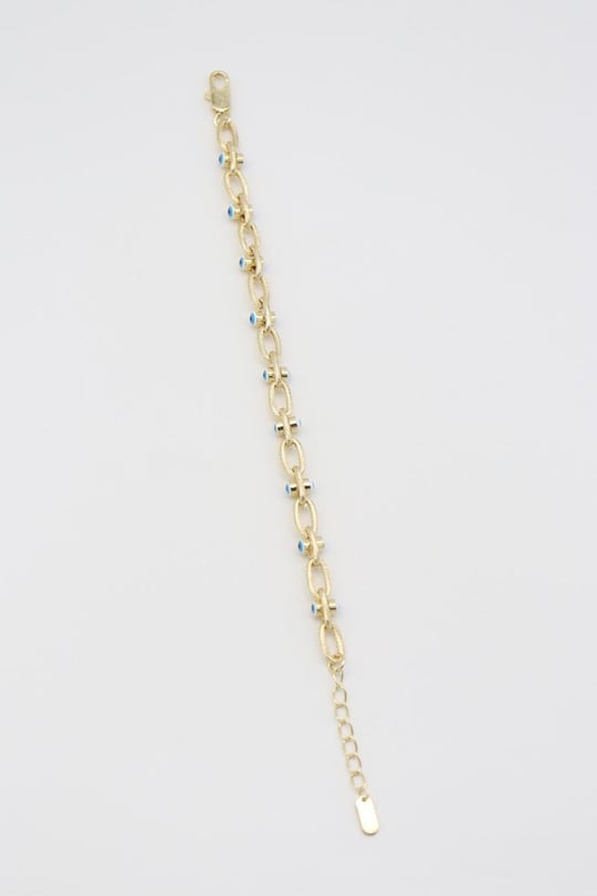 Gold 14k renk nazar detaylı bileklik (17+3cm)