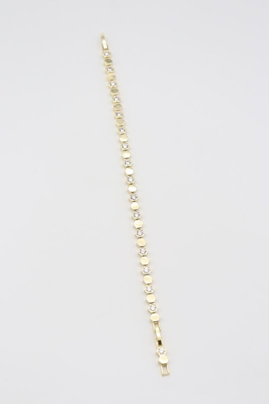 Gold 14k renk taş detaylı petek desen bileklik (17+2cm)