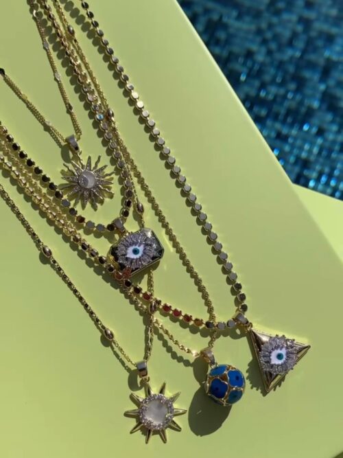 Gold renk mavi mineli top kolye ucu