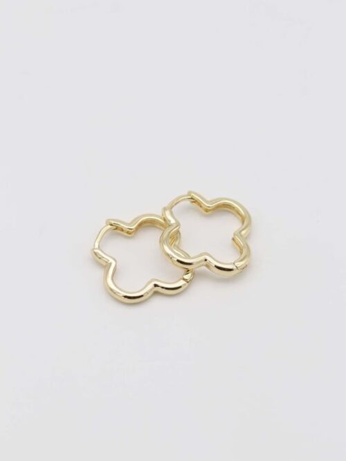 Gold 14k renk yonca desenli halka küpe (17mm)