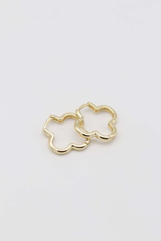 Gold 14k renk yonca desenli halka küpe (17mm)