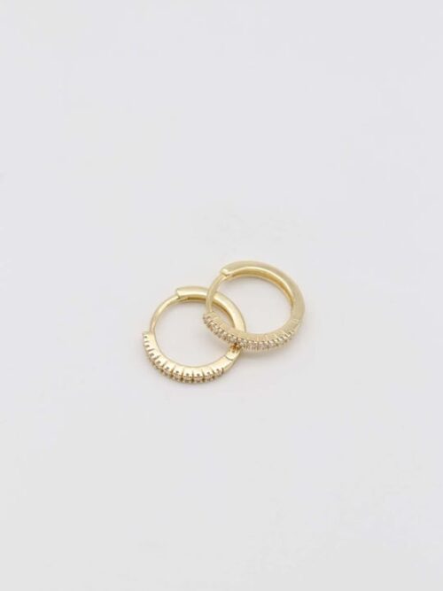 Gold 14k renk taşlı ince halka küpe (12mm)