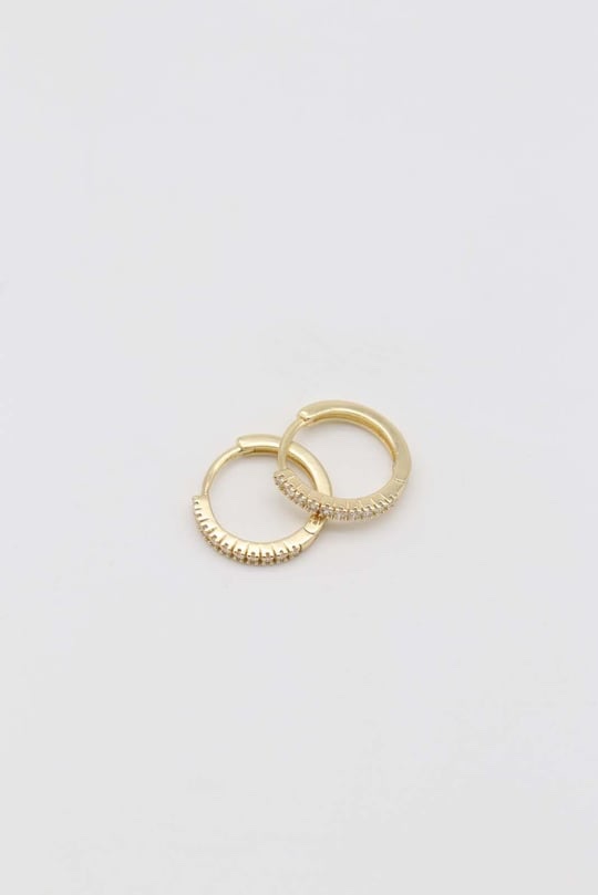 Gold 14k renk taşlı ince halka küpe (12mm)