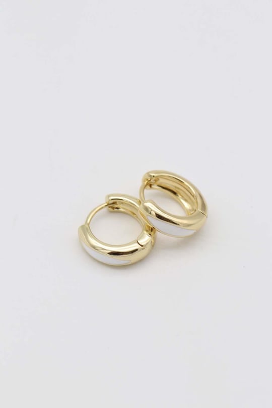 Gold 14k renk beyaz mineli halka küpe (15mm)