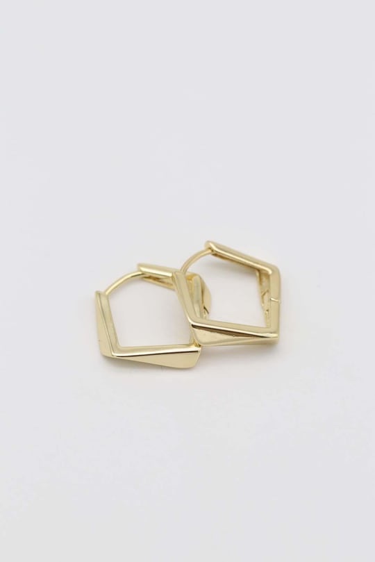 Gold 14k renk ince köşeli halka küpe (17mm)