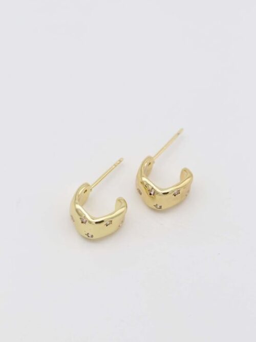 Gold 14k renk yıldız taş detaylı küpe (12mm)