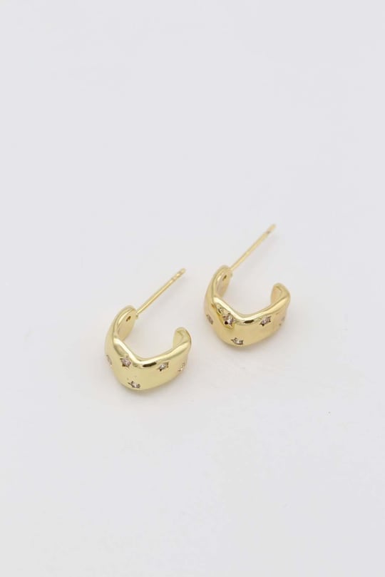 Gold 14k renk yıldız taş detaylı küpe (12mm)