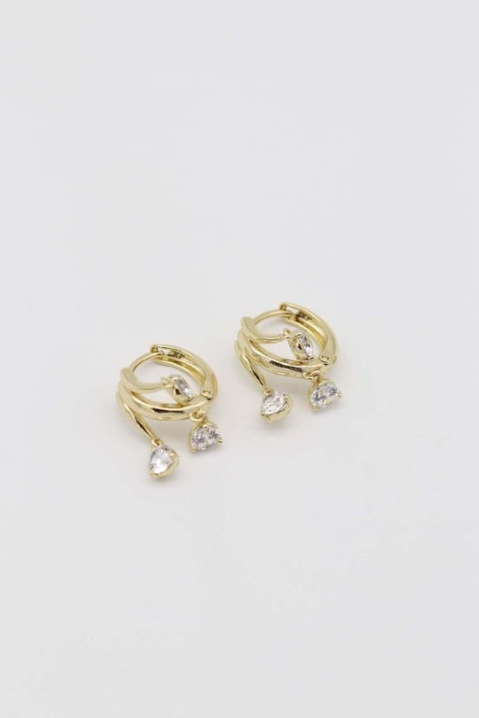 Gold 14k renk taş detaylı halka küpe (15mm)