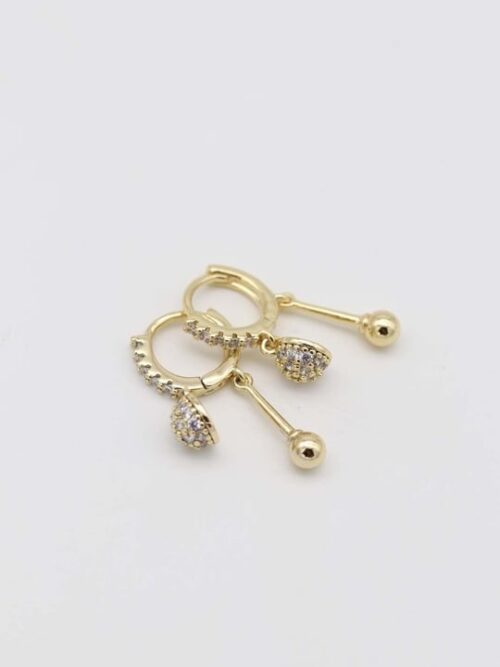 Gold 14k renk sallantılı taşlı halka küpe (20mm)