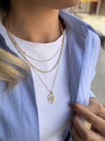 Gold 14k altın sarısı yonca uçlu kolye