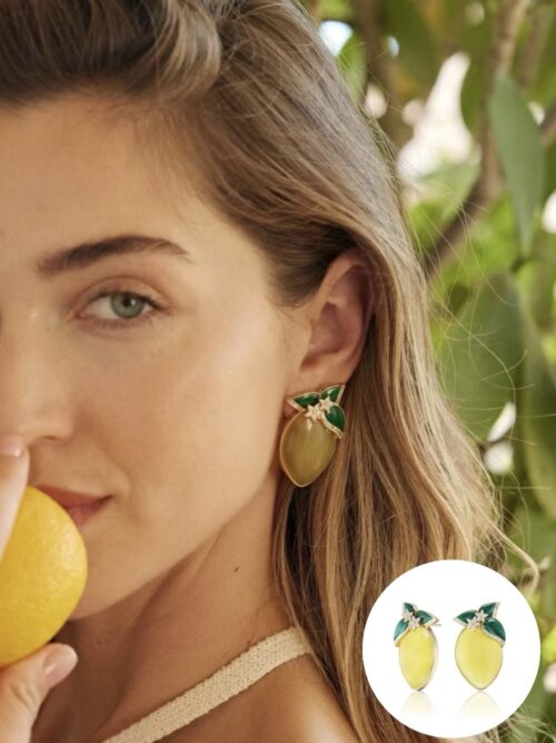 Gold detaylı limon küpe