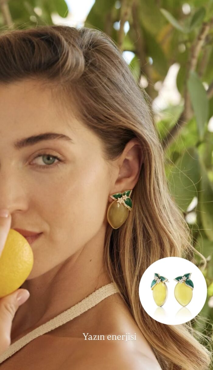 Gold detaylı limon küpe