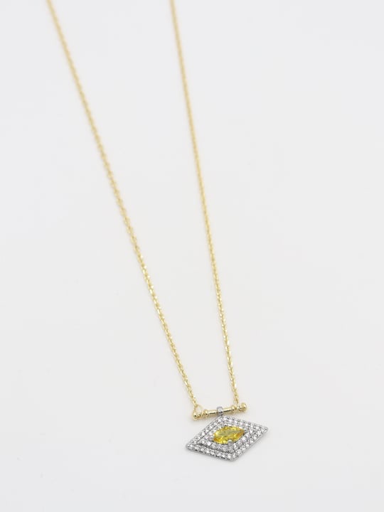 Gold renk sarı taşlı ince kolye