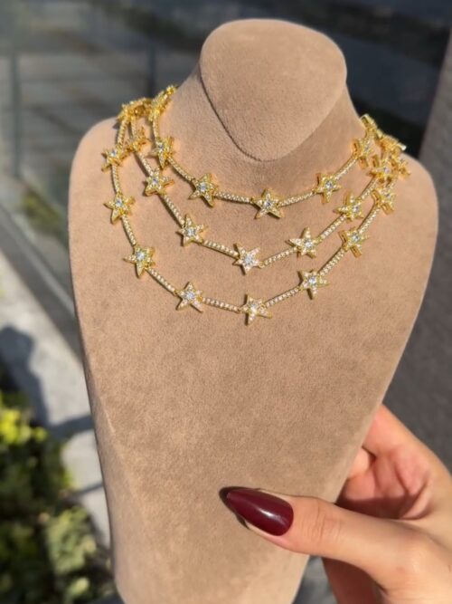 Gold renk taşlı yıldız kolye