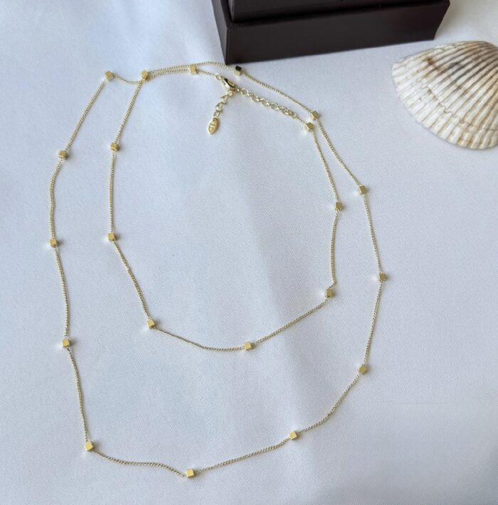 Gold renk uzun küp detaylı zincir