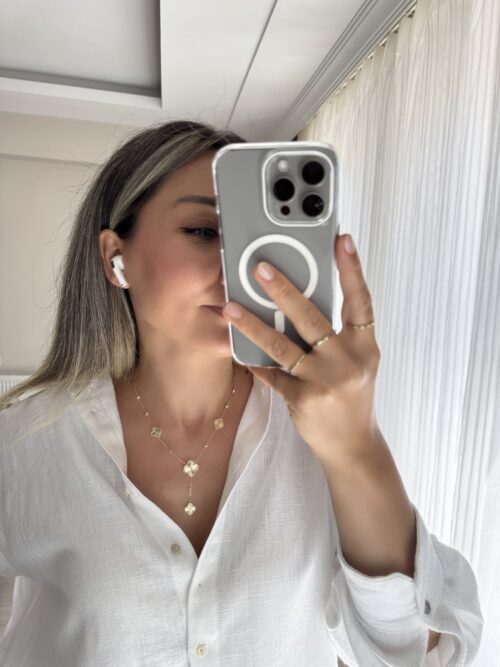 Gold renk yonca Y kolye