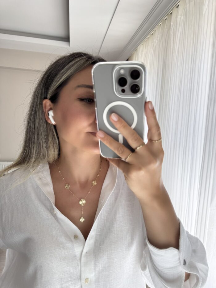 Gold renk yonca Y kolye