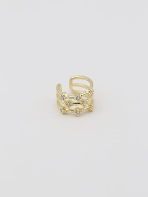 Gold 14k renk üç sıra taşlı kıkırdak (earcuff)küpe