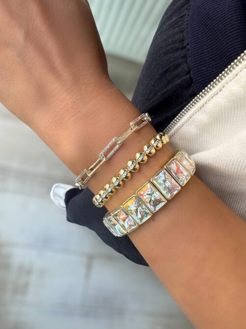 Gold 14k renk yassı topcuklu bileklik (19cm)