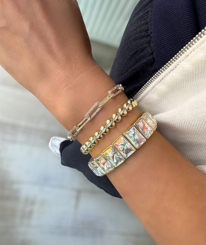 Gold 14k renk yassı topcuklu bileklik (19cm)