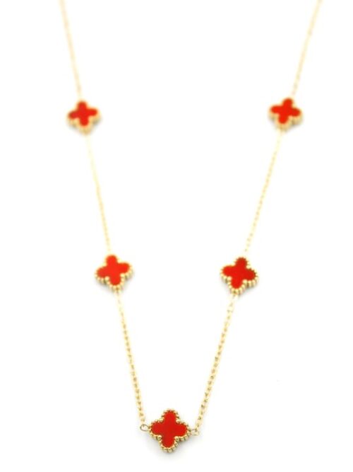 Gold renk kırmızı yonca kolye (45-50cm)