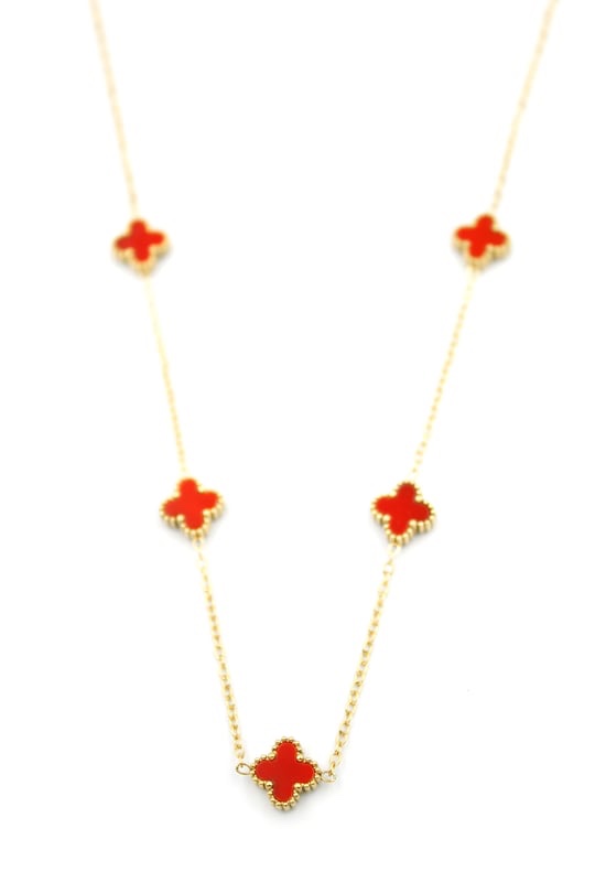Gold renk kırmızı yonca kolye (45-50cm)