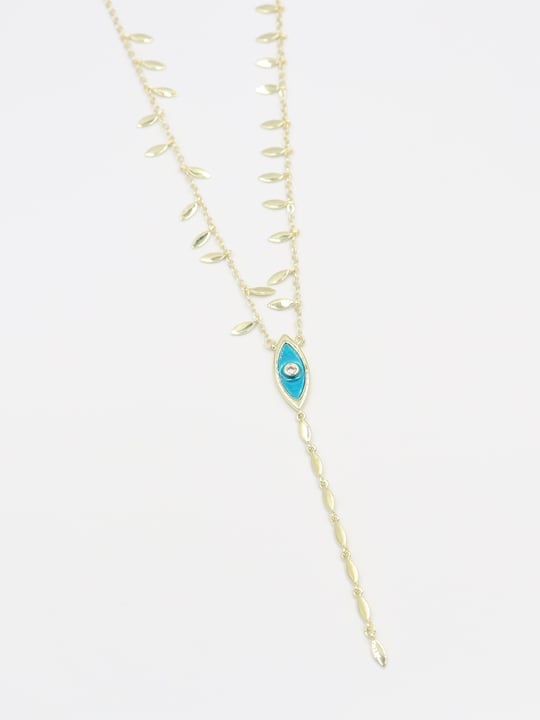 Gold renk göz detaylı pul pul Y kolye