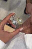 Silver renk inci detaylı göz kelepçe bileklik