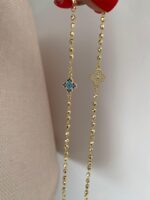 Gold renk lacivert mavi taşlı yonca bileklik