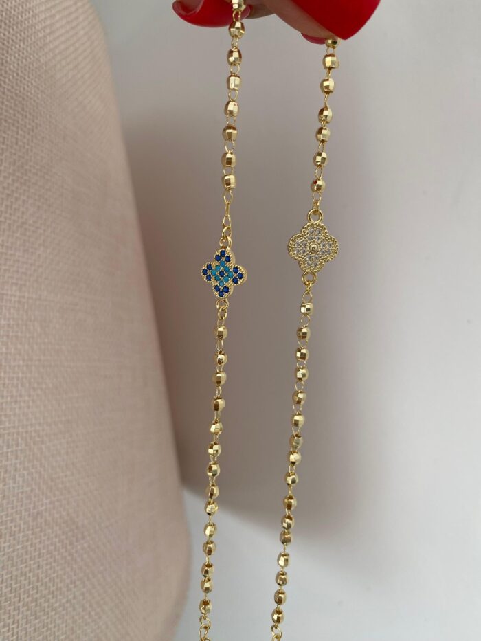 Gold renk lacivert mavi taşlı yonca bileklik