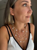 Gold zincire irili ufaklı sıralanmış inci kolye (90cm)