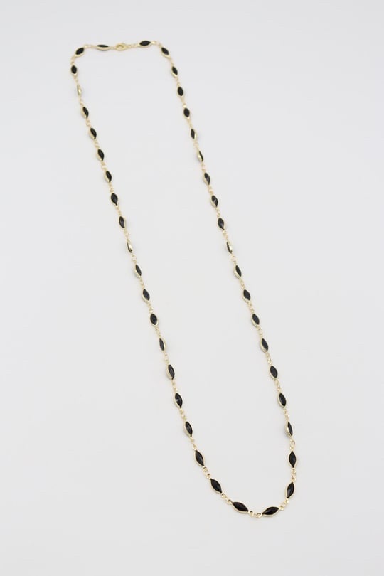 Gold renk siyah taşlı uzun kolye (70cm)